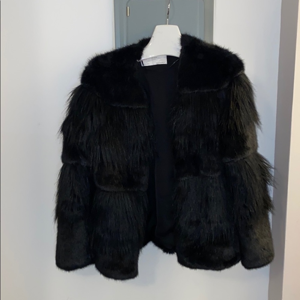 Faux fur jacket , dark navy blue and black